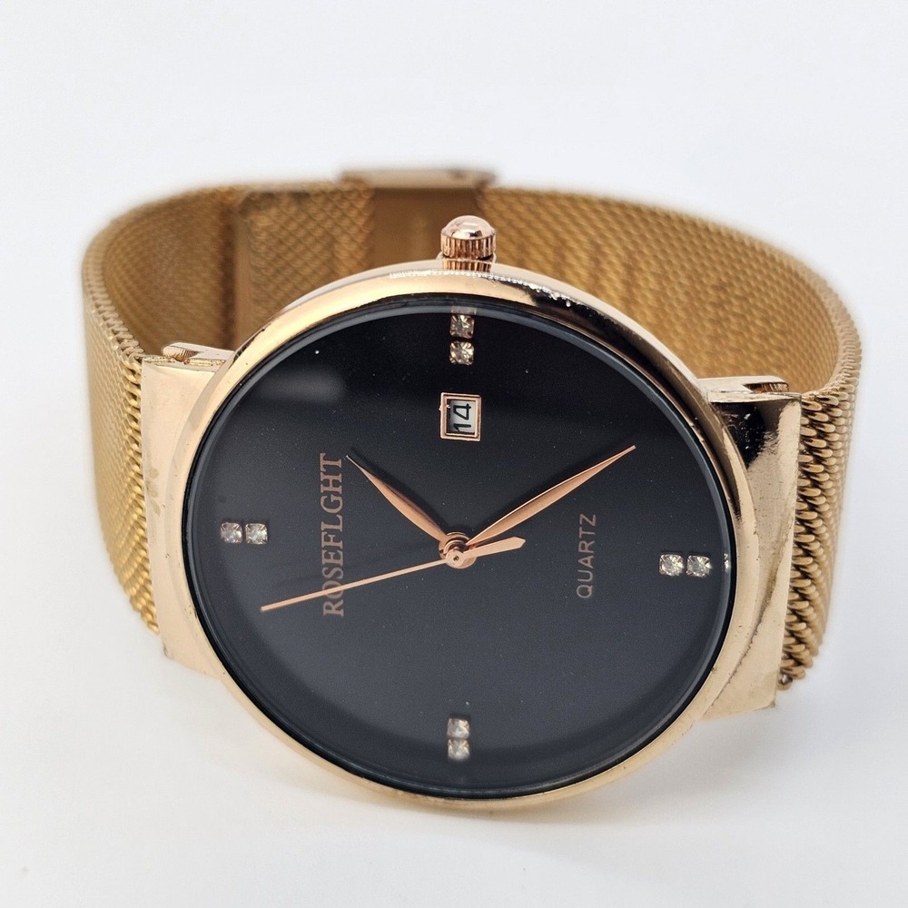 Women's Watch 40MM Black Dial Gold Tone Case Bracelet New Battery‎